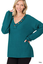 Load image into Gallery viewer, Brushed Thermal Waffle Button Detail Sweater