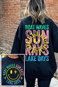 Boat Waves Sun Rays Graphic Fleece Sweatshirts