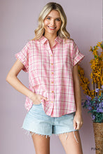 Load image into Gallery viewer, Cotton Bleu by Nu Lab Plaid Collared Neck Short Sleeve Shirt