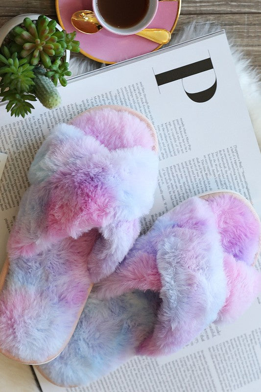 Tie dye Fur slippers - TLC Casuals