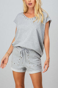 French Terry Sleeveless Studded Trim Top