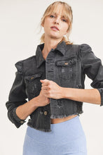 Load image into Gallery viewer, Black Puffed Denim Jacket