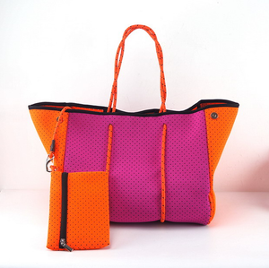 Neoprene Bag/Tote Hot Pink with Orange Sides