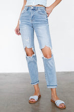 Load image into Gallery viewer, High Waist Destroyed Hem Boyfriend Jeans