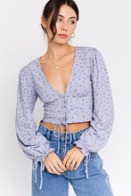 Load image into Gallery viewer, Puff Sleeve Lace-Up V-Neck Top