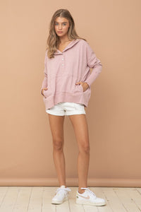Oversized Snap Up Hooded Pullover