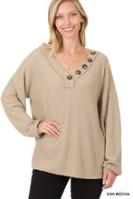 Load image into Gallery viewer, Brushed Thermal Waffle Button Detail Sweater
