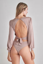 Load image into Gallery viewer, Romantic V-Neck Balloon Sleeve Tie-Back Bodysuit