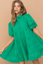 Load image into Gallery viewer, Button Up Tiered Puff SLV Shirt Dress