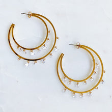 Load image into Gallery viewer, Doubled Hoop Crystal Dangle Earrings