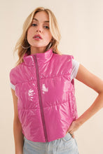 Load image into Gallery viewer, Gloss Shiny PU Quilted Puffer Zip Up Crop Vest