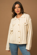 Load image into Gallery viewer, Collared Cable Sweater Cardigan