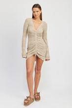 Load image into Gallery viewer, RUCHED CROCHET MINI DRESS