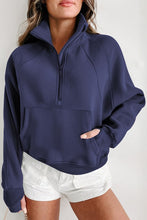 Load image into Gallery viewer, Stand Collar Ribbed Thumbhole Sleeve Sweatshirt