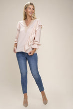 Load image into Gallery viewer, V neck lace trim long sleeve blouse