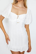 Load image into Gallery viewer, Textured Eyelet Puff Sleeved Mini Dress