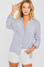 Load image into Gallery viewer, Love Tree Striped Collared Neck Long Sleeve Shirt
