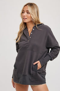 Pre - Order FRENCH TERRY DOLMAN SLEEVE KNIT TUNIC HOODIE