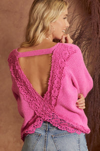 Pre - Order Bluivy Crochet Lace Cross Back Pullover