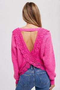 Pre - Order Bluivy Crochet Lace Cross Back Pullover