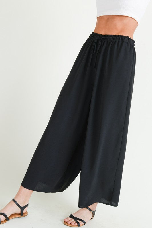 Wide-Leg Drawstring Black Pants