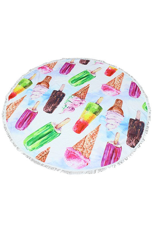 Ice cream print round beach towel. Approx. diameter 59