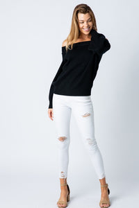 Off The Shoulder Balloon Sleeve Black Sweater