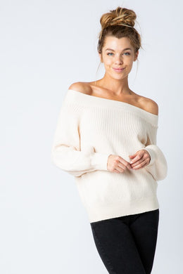 Off The Shoulder Balloon Sleeve Ivory Sweater