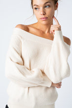 Load image into Gallery viewer, Off The Shoulder Balloon Sleeve Ivory Sweater
