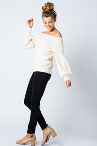 Off The Shoulder Balloon Sleeve Ivory Sweater
