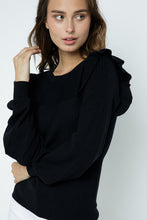Load image into Gallery viewer, Shoulder Ruffle Crew Neck Black Sweater