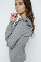 Load image into Gallery viewer, PRE-ORDER: Shoulder Ruffle Crew Neck Heather Gray Sweater