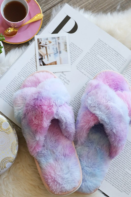 Tie Dye Faux Fur Slippers -  Perfect Holiday Gift!