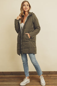 Hooded Puffer Jacket - Olive