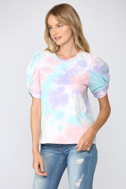 Fate Tie-Dye Twisted Puff Sleeve T-Shirt