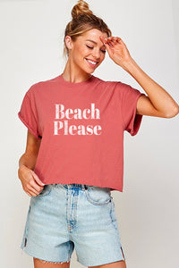 BEACH PLEASE Graphic Print Women Top