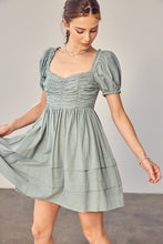 Load image into Gallery viewer, FRONT RUCHED DETAIL PUFF SLEEVE DRESS