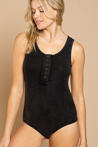 Sleeveless Ribbed Button Front Bodysuit
