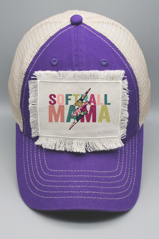 Floral Softball Mama Bolt Trucker Patch Hat