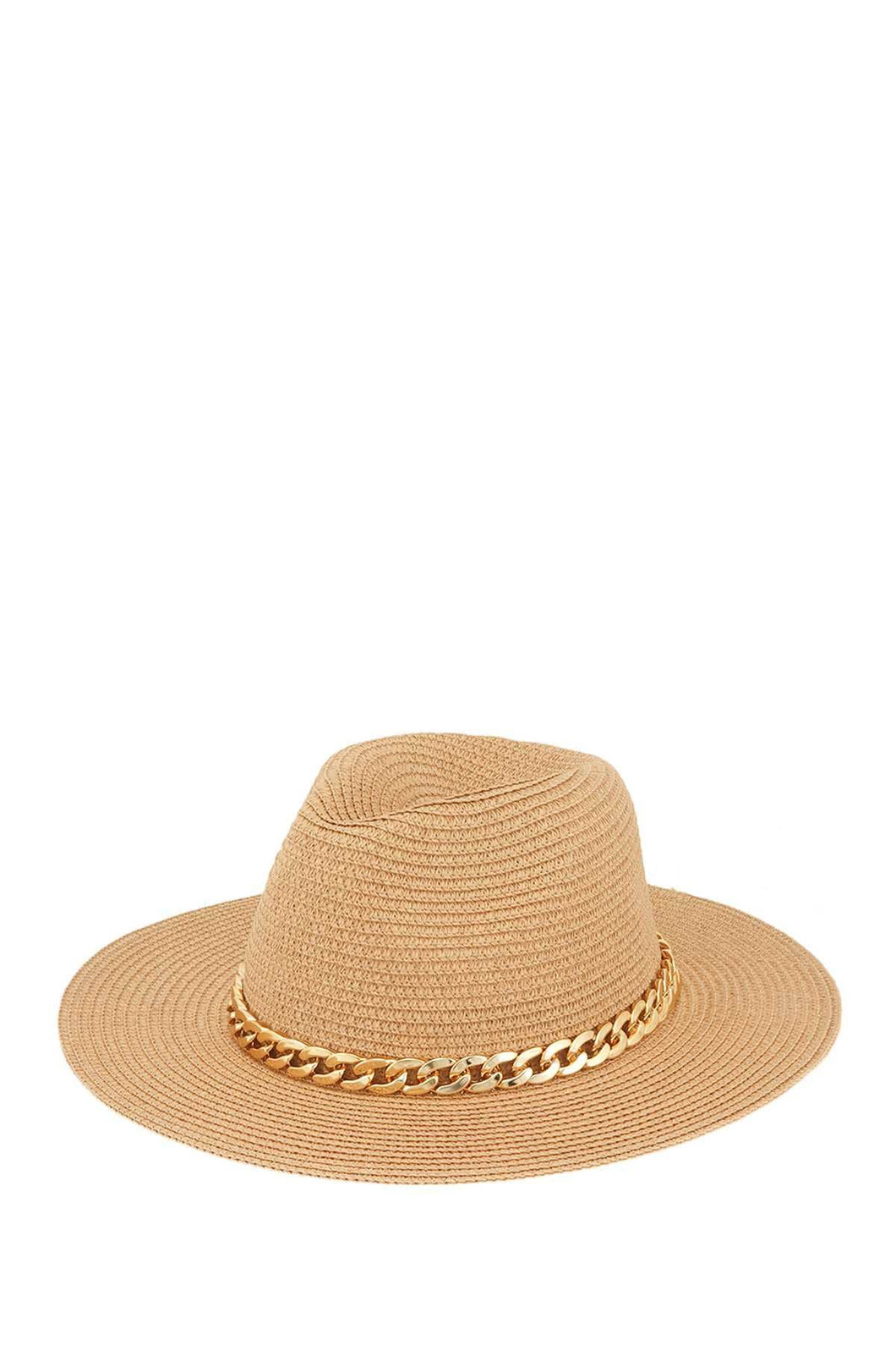 Fedora Straw Hat with Cuban Chain Accent