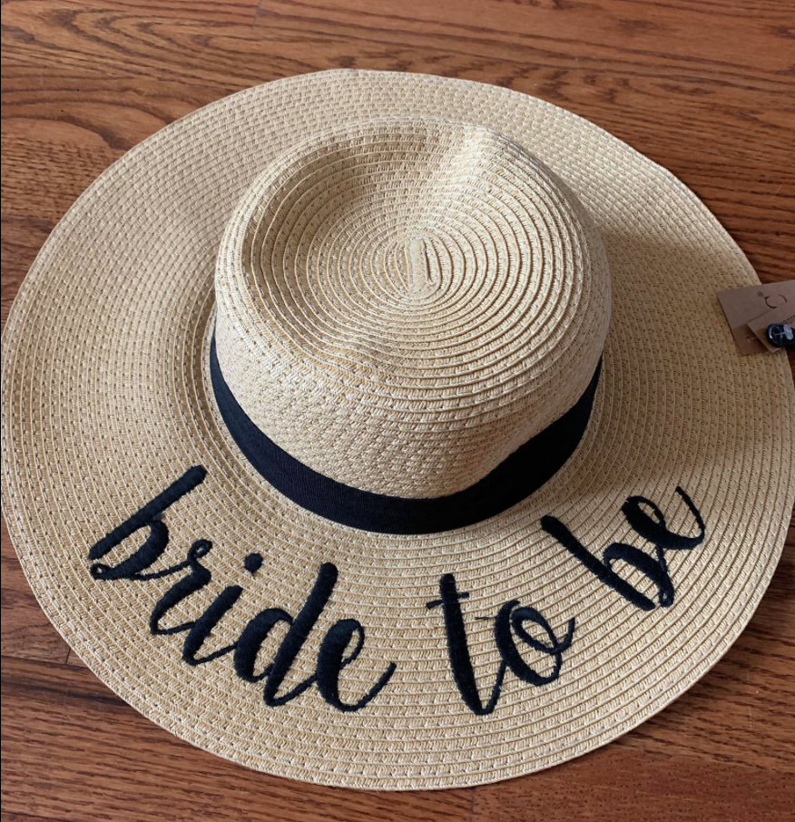 Bride to Be Natural Color Paper Wide Brim Straw Hat