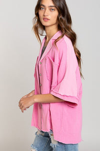 Pink Button Down Lazy Top