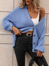 Load image into Gallery viewer, Button Down Horizontal-Ribbing Longline Cardigan