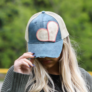 Landfill to Luxury - Leather Baseball Heart Hat in Navy Blue