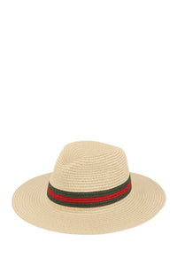 Shop Neighbors - Green and Red Accent Straw Fedora Hat