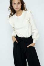 Load image into Gallery viewer, Shoulder Ruffle Crew Neck Heather Ivory Sweater