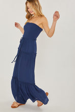 Load image into Gallery viewer, Navy Sleeveless Smocked Ruffle Jumpsuit